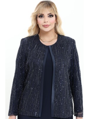 Ladies First Büyük Beden 3945 Lacivert Ceket+Bluz Takım