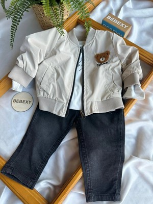 bebexy Bear Yazılı Çeket Takım 3'lü Bej