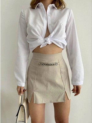 Ronanna Zincir Detaylı Çizgili Şort Etek