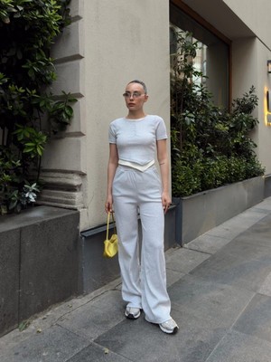 Ronanna Düğme Yakalı Gri Alt Üst Takım S3943