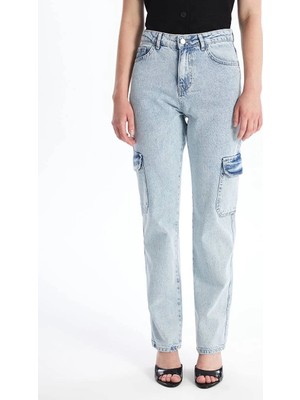 Ronanna Kargo Cep Kar Yıkama Jeans Pantolon