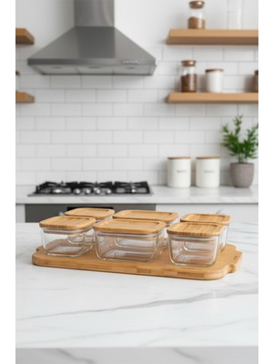 Bambum Enzo 13 Parça Bambu Vakum Kapaklı Cam Kahvaltı Seti