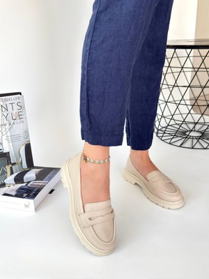 Ronanna Narli Bej Cilt Oxford Ayakkabı