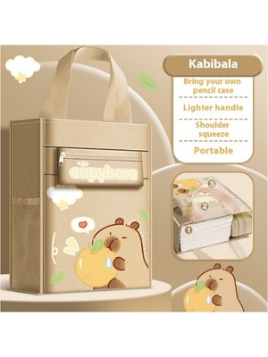 Ecrou Sevimli Kapibara Baskılı Su Geçirmez Kumaş, Büyük Kapasiteli Bej Bez Çanta