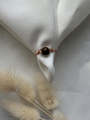 Pel Design Bronzit Taşı Ayarlanabilir Bakır Renk Tel Yüzük El Yapım