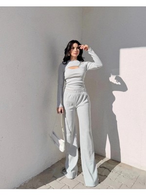 Ronanna Pencereli Detaylı Alt Üst Takım Gri W3864