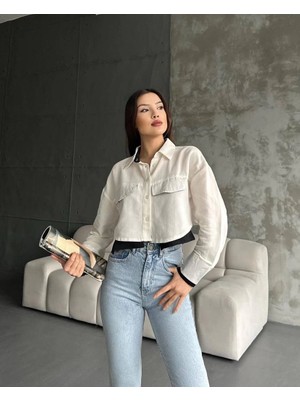 Ronanna Çift Renkli Kısa Gömlek Krem S4021