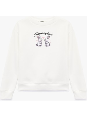 Koton Tavşan Baskılı Uzun Kollu Bisiklet Yaka Sweatshirt