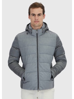 Ramsey Gri Regular Fit Kapüşonlu Casual Dokuma Mont