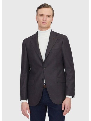 Ramsey Kahverengi Desenli Regular Fit %100 Yün Ceket
