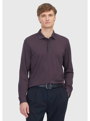 Ramsey Mürdüm Düz Polo Yaka %100 Pamuk T-Shirt