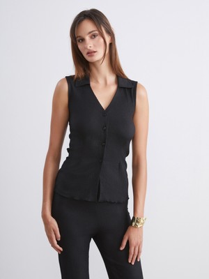 Soulife Gömlek Yaka Dokulu Kadın Yelek