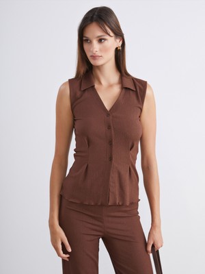 Soulife Gömlek Yaka Dokulu Kadın Yelek