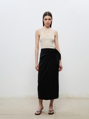 Beli Lastikli Modal Dokulu Bağlamalı Etek