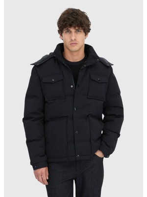 Ramsey Siyah Regular Fit Kapüşonlu Casual Dokuma Mont