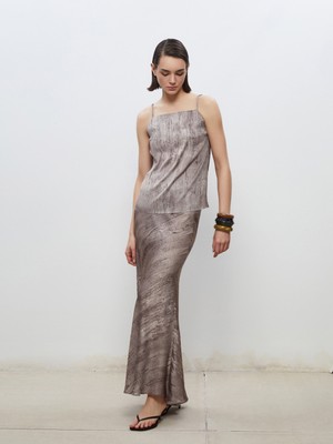 Loose Fit Dokulu Saten Etek