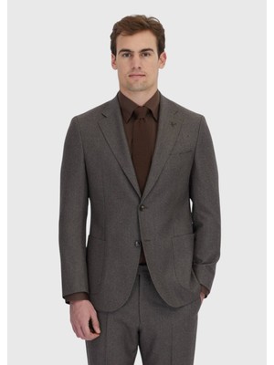 Ramsey Açık Kahve Desenli Zeroweight Slim Fit %100 Yün Takım Elbise