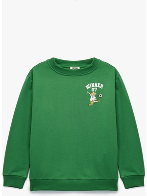 Koton Pamuklu Uzun Kollu Bisiklet Yaka Baskılı Sweatshirt