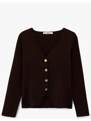 Koton Viskon Karışımlı Uzun Kollu V Yaka Düğmeli Triko Hırka