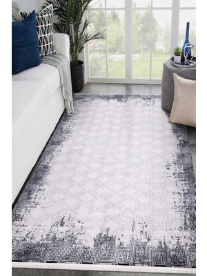 Vivaldi Home Zara 1007 Antrasit Çerçeveli Modern Akrilik Yumuşak Dokuma Salon Mutfak Oturma Yatak Odası Halısı