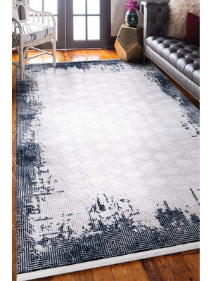 Vivaldi Home Zara 1007 Mavi Çerçeveli Modern Akrilik Yumuşak Dokuma Salon Mutfak Oturma Yatak Odası Halısı