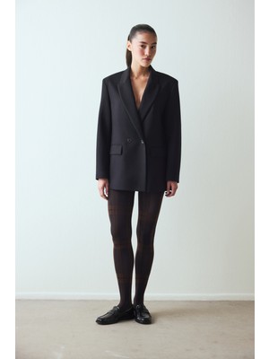 Penti Siyah Retro Plaid Külotlu Çorap