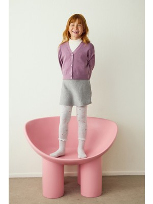 Penti Açık Gri Kız Çocuk Fırfırlı Çiçekli 100 Denye Pamuklu Külotlu Çorap