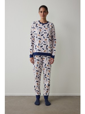 Penti Açık Pembe Pijama Time Bisiklet Yaka Pamuklu Uzun Kollu Pijama Takımı