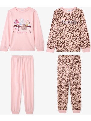 Penti Kız Çocuk Pawfectly Leopar Desenli Pamuklu 2'li Uzun Kollu Pijama Takımı