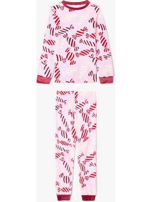 Penti Pembe Kız Çocuk Candy Yeni Yıl Desenli Yumuşak Dokulu Pijama Takımı