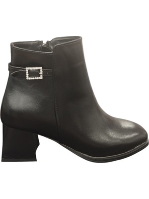 Ventes 120861Z Küt Burun Fermuarlı Tokalı 6 cm Kalın Topuk Günlük Şık Kadın Bot