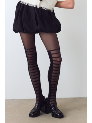 Penti Siyah Midnight Strapped Külotlu Çorap