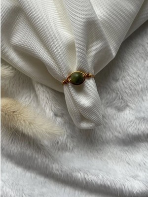 Pel Design Zebercet Peridot Taşı Ayarlanabilir Altın Renk Tel Yüzük El Yapımı