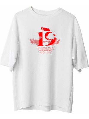 Velmora Fashion 19 Mayıs Unisex Baskılı T-Shirt - Beyaz -Vlmr