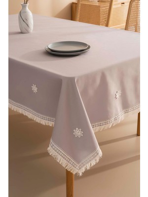 Silvio Gri Güpür Çiçekli Masa Örtüsü 160X220 cm