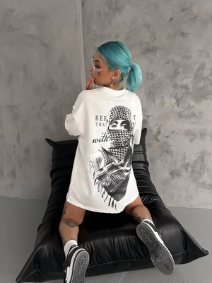 Velmora Fashion Unisex Baskılı Oversize T-Shirt - Beyaz -Vlmr