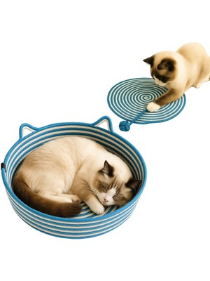 Uretti - Ayşe 4723 3010 El Yapımı Tres Ip Kedi Yatağı ve Maymun Yumruğu Oyun Pedi