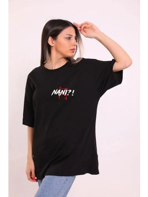 Velmora Fashion Unisex Bisiklet Yaka Baskılı Oversize T-Shirt - Siyah -Vlmr