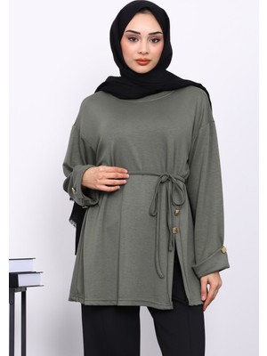 İmaj Butik Haki Düğme Detaylı Modal Tunik