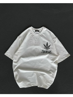 Velmora Fashion Unisex Bisiklet Yaka Baskılı Oversize T-Shirt - Beyaz -Vlmr