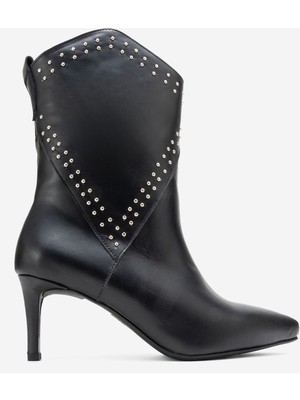 Dericlub Kadın Sivri Orta Topuk Bot Gerçek Deri Rg 5510 Siyah