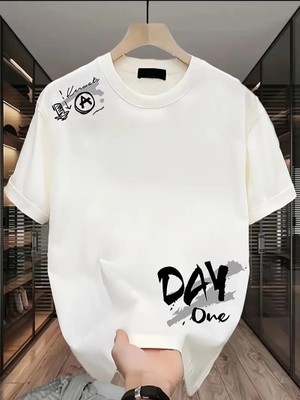 Velmora Fashion Day One Baskılı Oversize Bisiklet Yaka T-Shirt - Beyaz -Vlmr