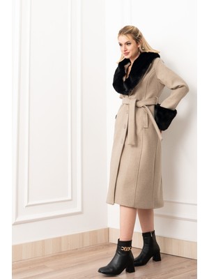 MissVina Celeste Premium Peluş Detaylı Kaşe Palto 2610