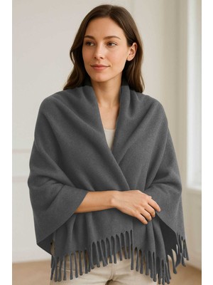 Femina Trendy Softiva Polar Omuz Şalı 70X180 cm Unisex Kışlık Şal Antrasit Gri