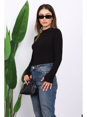 İmaj Butik Siyah Parmak Geçme Detaylı Body