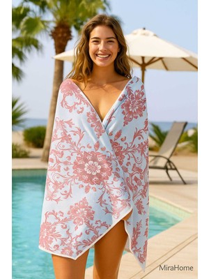 Femina Trendy Unisex Desenli Baskılı Deniz Plaj Havlusu Otantik Nar Çiçeği 70x140 Cm