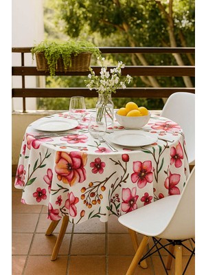 Femina Trendy Yuvarlak Çiçek Desenli Duck Kumaş Masa Örtüsü 150X150 cm