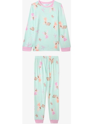 Penti Açık Mint Kız Çocuk Peri Baskılı Uzun Kollu Pijama Takımı
