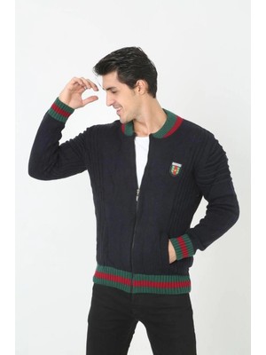 Velmora Fashion Erkek Tam Fermuarlı Triko Hırka - Lacivert -Vlmr