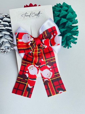 Trend Craft Beyaz Kırmızılı Noel Babalı Fiyonk Klips Toka